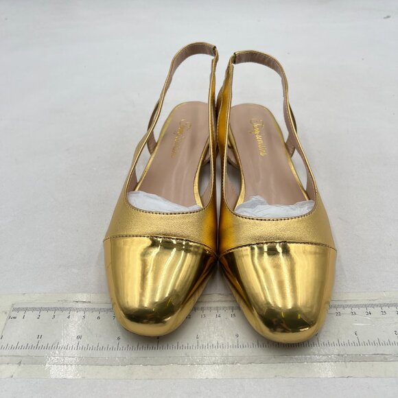 Tang'scuisins Golden Casual Splice Closed Round Toe Hollow Low Block Heels Pumps - Picture 3 of 8